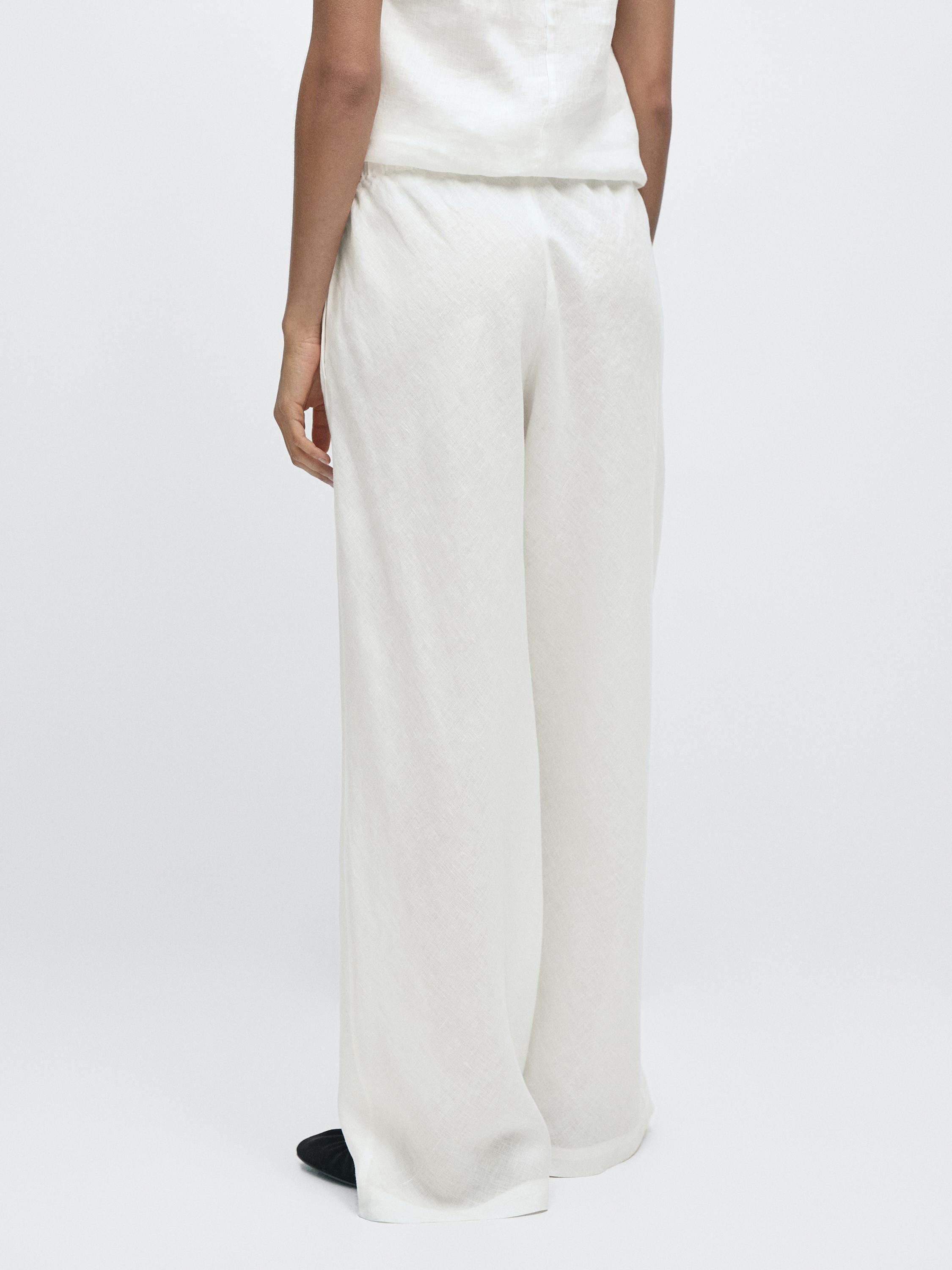Pantalon taille élastique 100 % lin